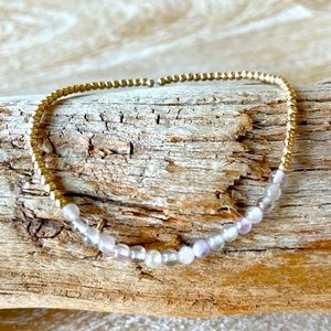 Handmade 14k gold filled bead stretch bracelet + purple fluorite beads